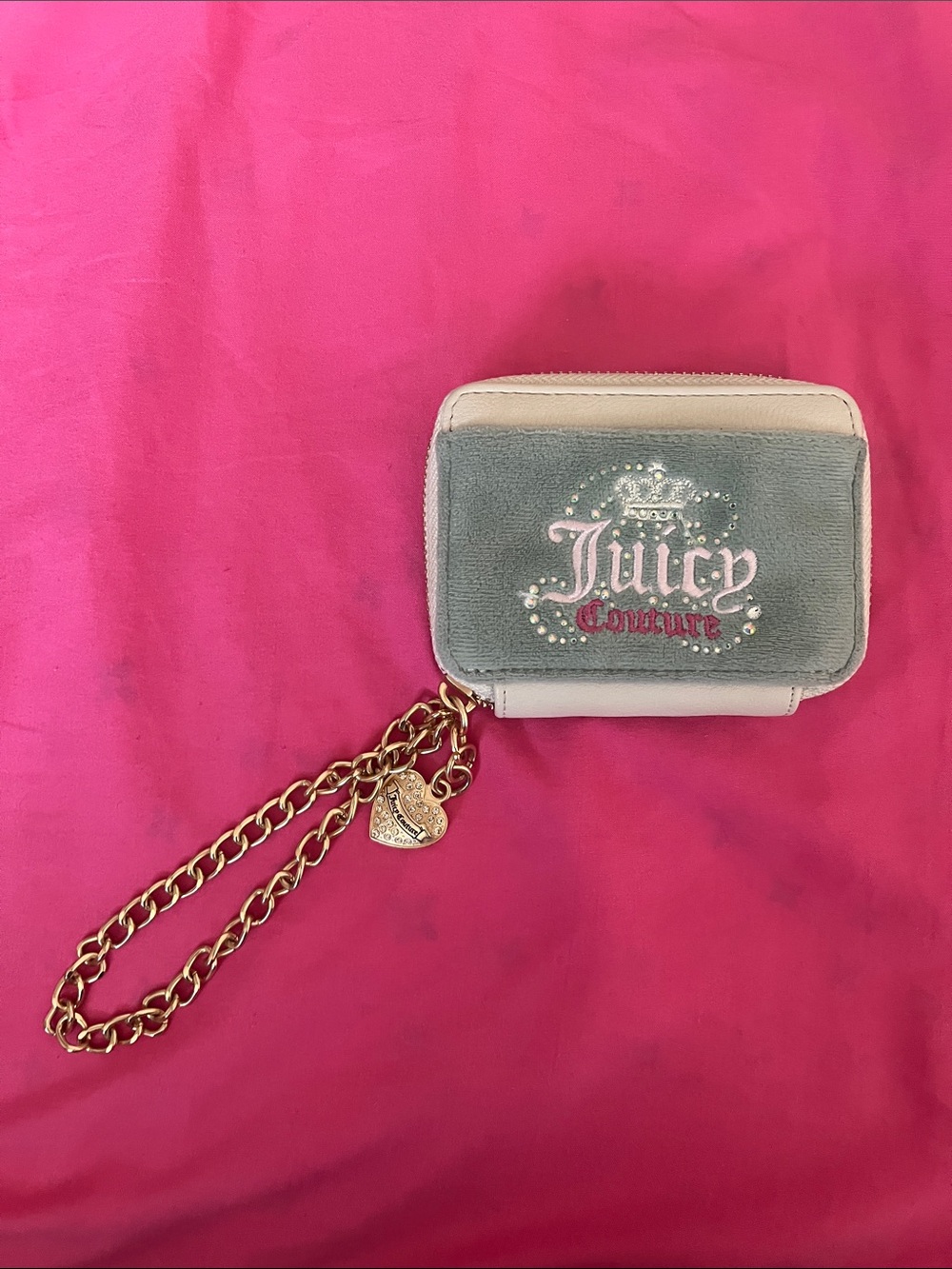 Juicy Couture Pink and Gray Velvet Chain Wristlet